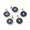 Natural Lapis Lazuli Charms, with Golden Brass Findings and Clear Cubic Zirconia, Long-Lasting Plated, Flat Round, 14x11.5x2.5mm, Hole: 4x3mm