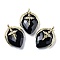 Natural Obsidian Pendants, with Brass Finding and Cubic Zirconia, Straberry Shape Charms, Wing, Cross, Faceted, 25.5x18x7.5mm, Hole: 1.6mm