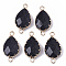 Synthetic Blue Goldstone Links connectors, with Golden Tone Brass Open Back Settings, Faceted, Teardrop, 26.5~27.5x14x6mm, Hole: 2mm