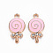 Alloy Pendants, Cadmium Free & Lead Free, with Enamel and Rhinestone, Lollipop, Light Gold, Crystal, Pink, 18x9.5x3mm, Hole: 1.5mm