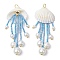 Glass Seed Beaded Jellyfish Pendants, with Clam Shell & Imitation Pearl & Real 18K Gold Plated 304 Stainless Steel, Light Sky Blue, 68.5x26.5x8.5mm, Hole: 3.5mm