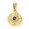 PVD Vacuum Plating 304 Stainless Steel with Rhinestones Pendants, with 201 Stainless Steel Snap On Bails, Flat Round with Sun, Golden, Capri Blue, 18x15x4mm, Hole: 4x7.5mm