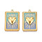 Ion Plating(IP) 304 Stainless Steel Pendants, with Enamel, Rectangle & Heart Charms, Real 18K Gold Plated, Medium Aquamarine, 28x18x3mm, Hole: 1.6mm