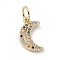 Rack Plating Brass Micro Pave Cubic Zirconia Charms, Cadmium Free & Lead Free, Long-Lasting Plated, with Jump Ring, Crescent Moon Charm, Real 18K Gold Plated, 14.5x9x2mm, Hole: 2mm