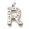 Brass Micro Pave Clear Cubic Zirconia Pendants, with Jump Ring, Lead Free and Cadmium Free, Long-Lasting Plated, Rack Plating, Letter Charms, Platinum, Letter R, 20.5x15x2.7mm, jump ring: 5x1mm, 3mm inner diameter.