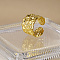 Vintage Irregular Hammered Wide Side Stainless Steel Open Cuff Rings for Women, Real 18K Gold Plated, 15mm, Inner Diameter: 17mm