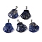 Natural Sodalite Pendants, Shell Shaped Charms with Platinum Plated Metal Snap on Bails, 24.5x20.5~21x5.5~6mm, Hole: 2x5.5mm