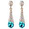 Real 18K Gold Plated Brass Rhinestone Teardrop Stud Earrings, Blue Zircon, 46x10mm