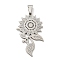 Non-Tarnish 304 Stainless Steel Pendants, Laser Cut, Sunflower Charm, Stainless Steel Color, 36x22x1mm, Hole: 7x3mm
