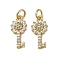 Brass Micro Pave Cubic Zirconia Pendants, Key Charms, with Jump Ring, Long-Lasting Plated, Cadmium Free & Lead Free, Rack Plating, Real 18K Gold Plated, 16x8x3mm, Hole: 2.5mm