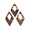 Walnut Wood Pendants, Resin and Gold foil, Rhombus, Black, 47.5x25.5x3.5mm, Hole: 2mm