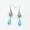 Bohemian Zinc Alloy Synthetic Turquoise Dangle Earrings, Silver, Round