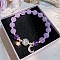 Moon Alloy Cat Eye Round Beaded Charm Bracelets, Platinum, 7-1/8~8-5/8 inch(18~22cm)