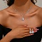 Teardrop Brass Rhinestone Stud Earrings & Pendant Necklaces Set for Women, Silver, 334mm