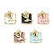 5Pcs Rack Plating Alloy Enamel Pendants, Cadmium Free & Lead Free, Rectangle with Rose, Mixed Color, 21.5x19x6mm, Hole: 1.6mm
