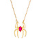 Punk Style Alloy Fuchsia Rhinestone Halloween Spider Pendant Necklaces, Light Gold, 20.08 inch(51cm)