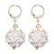 Polymer Clay Rhinestone Disco Ball Dangle Leverback Earrings, 304 Stainless Steel Earrings, White, 38x18mm