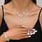 Teardrop & Flower Alloy Crystal Rhinestone Pendant Necklace & Stud Dangle Earrings & Bracelets Sets, Golden, 330mm & 160mm & 25mm