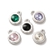 Alloy Pendant, with Glass, Platinum, Lead Free & Cadmium Free, Falt Round Charm, Mixed Color, 12.5x10x4mm, Hole: 1.5mm