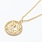Brass Micro Pave Clear Cubic Zirconia Pendant Necklaces, Flat Round with Letter, Real 18K Gold Plated, Letter.L, 16.14~17.20 inch(41~43.7cm)