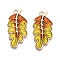 Thanksgiving Day Theme Alloy Enamel Pendants, Lead Free & Cadmium Free, Golden, Leaf, 35.5x17x1.5mm, Hole: 2mm