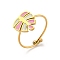 Adjustable 304 Stainless Steel Rings, with Enamel for Woman, Leaf, Inner Diameter: 18mm