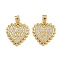 Brass Micro Pave Clear Cubic Zirconia Pendants, Heart, Real 16K Gold Plated, 19x18.5x2mm, Hole: 3x4mm