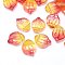 Transparent Glass Charms, Shell Shaped Petal, Two Tone, Orange Red, 15x12x4mm, Hole: 1mm