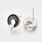 Brass Enamel Stud Earring Findings, with Cubic Zirconia and Loop, Nickel Free, Flat Round, Clear, Black, 13.5x11.5mm, Hole: 0.9mm, Pin: 0.8mm
