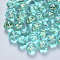 Transparent Spray Painted Glass Beads, with Glitter Powder, Flower, Aquamarine, 10.5x9.5x8mm, Hole: 1mm