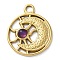 PVD Vacuum Plating 316 Stainless Steel Pendants, with Natural Amethyst, Flat Round, Real 18K Gold Plated, 24.5x20x3.5mm, Hole: 2.7mm