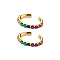 C-Shaped Brass Micro Pave Cubic Zirconia Cuff Earrings, Golden, Colorful, 10mm