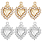 8Pcs 2 Colors Rack Plating Brass Micro Pave Clear Cubic Zirconia Pendants, Sacred Heart Charms, Long-Lasting Plated, Platinum & Golden, 16.5x11.5x3.5mm, Hole: 1.2mm, 4pcs/color