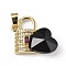 Real 18K Gold Plated Rack Plating Brass Micro Pave Clear Cubic Zirconia Pendants, with Glass, Long-Lasting Plated, Cadmium Free & Lead Free, Lock with Heart Charm, Black, 23x19x8mm, Hole: 5x3.2mm