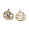 Alloy Crystal Rhinestone Pendants, with Enamel, Flat Round with Eye, Light Gold, 22x19.5x2mm, Hole: 1.8mm