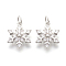 Brass Micro Pave Cubic Zirconia Pendants, Lead Free & Cadmium Free & Nickel Free, Snowflake, Real Platinum Plated, 13x17x4mm, Hole: 3mm