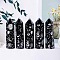 Natural Black Obsidian Pointed Prism Bar Home Display Decoration, Healing Stone Wands, for Reiki Chakra Meditation Therapy Decos, Moon Star Print Faceted Bullet, Silver, 70~80mm