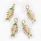 Brass Micro Pave Cubic Zirconia Pendants, with Synthetic Opal, Fishbone, Mixed Color, 27mm, Hole: 4~4.5mm