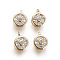 Brass Micro Pave Cubic Zirconia Charms, Flat Round with Flower, Clear, Golden, 9x7x4mm, Hole: 0.8mm