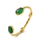 304 Stainless Steel Cuff Bangle with Natural Green Agate, Oval, Real 18K Gold Plated, Inner Diameter: 2-3/8 inch(5.9cm)