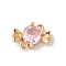 Brass Pave Glass Connector Charms, Nickel Free, Candy Links, Golden, Pink, 7.5x13x4mm, Hole: 1.2mm