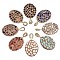Polymer Clay Rhinestone Pendants, with Gemstone Chip/Natural Shell Chip and PU Leather, Oval, Golden, PP12(1.8~1.9mm), 47~48x35~37x6~7mm,  Hole: 9x5mm