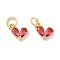 Rack Plating Brass Cubic Zirconia Charms, with Jump Ring, Cadmium Free & Lead Free, Real 18K Gold Plated, Heart, Red, 8x7x3mm, Jump Ring: 5x1mm,  3.5mm Inner Diameter