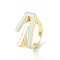 Rack Plating Brass Enamel Cuff Ring for Women, Wide Band Open Finger Ring, Lead Free & Cadmium Free, Real 18K Gold Plated, Inner Diameter: 16mm