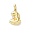 Brass Pendants, Number Charms, Rack Plating, Long-Lasting Plated, Lead Free & Cadmium Free, Real 18K Gold Plated, 14.5x10.5x3.5mm, Hole: 4x2.5mm