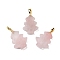Natural Rose Quartz Pendants, Christmas Tree Charms with Rack Plating Brass Snap on Bails, Golden, 27x20x5mm, Hole: 8x5mm
