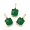 Dyed Natural Green Jade Faceted Pendants, Brass Micro Pave Cubic Zirconia Square Charms, Rack Plating, Lasting Plated, Cadmium Free & Lead Free, Faceted, 17x10x6mm, Hole: 5.5x2.5mm