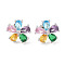 Rack Plating Brass Micro Pave Cubic Zirconia Stud Earrings, Long-lasting Plated, Flower, Platinum, Colorful, 14x14mm