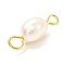 Natural Cultured Freshwater Pearl Beads Links Connectors,  with Golden 304 Stainless Steel Eye Pins, Rice, Seashell Color, 17~18x6.5~7mm, Hole: 2mm