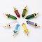 Glass Pointed Pendants, with Alloy Finding, Golden, Bullet, Mixed Color, 37~40x12.5x10mm, Hole: 3x4.5mm
